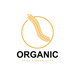 Wheat Rice Logo, Agricultural Organic Plants Vector, Luxury Design Golden Bakery Ingredients