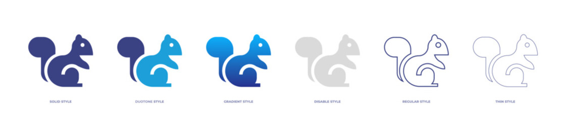 Squirrel icon set full style. Solid, disable, gradient, duotone, regular, thin. Vector illustration and transparent icon.
