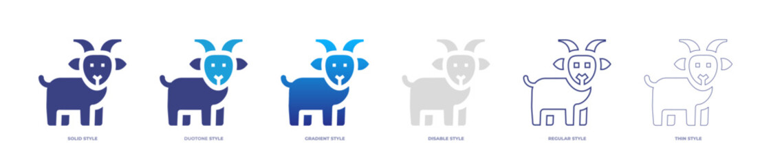 Goat icon set full style. Solid, disable, gradient, duotone, regular, thin. Vector illustration and transparent icon.