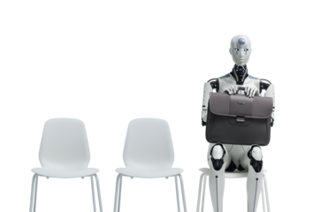 Android robot waiting for a job interview