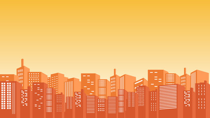 City background with many buildings with yellow sky view