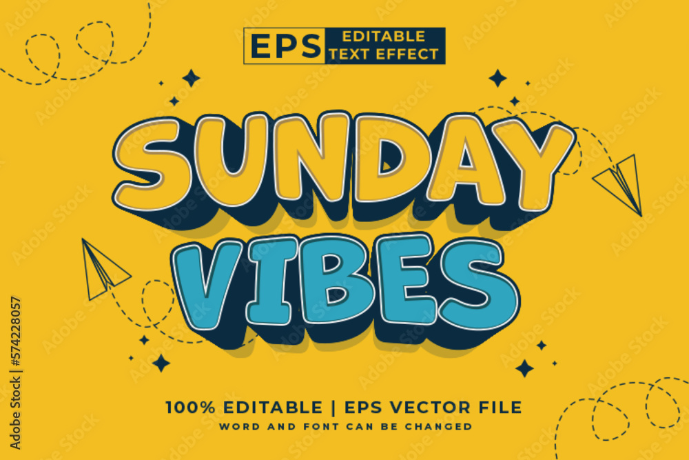 Poster editable text effect sunday vibes 3d cartoon template style premium vector