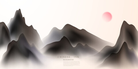 Modern design vector illustration of beautiful Chinese ink landscape painting.