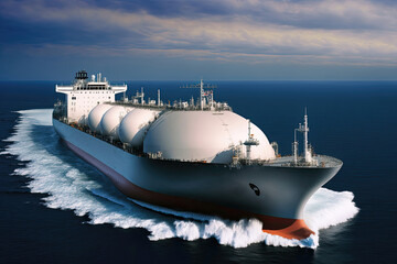 Liquefied natural gas tanker ship in sea. Generative AI - obrazy, fototapety, plakaty