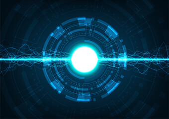 Fototapeta premium Electric power in reactor. Abstract background lightning spark and HUD design. Battery charging energy concept