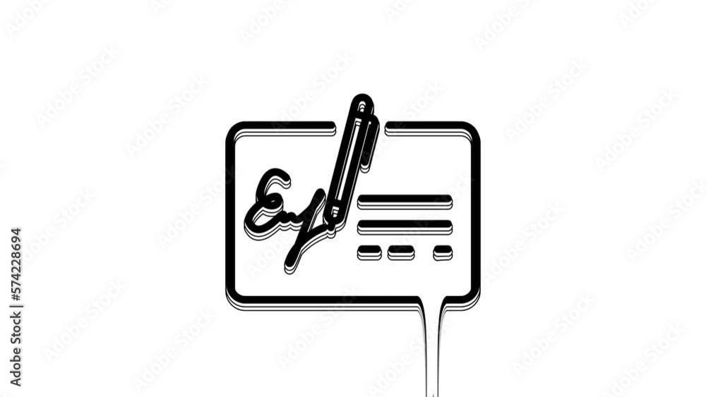 Poster black signed document line icon isolated on white background. pen signing a contract with signature.