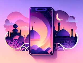 Ramadan background with beautiful handphone with soft color