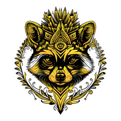 Raccoon head illustration charming depiction of this woodland creature. Its expression is curious and mischievous, and its fur is rendered in intricate detail