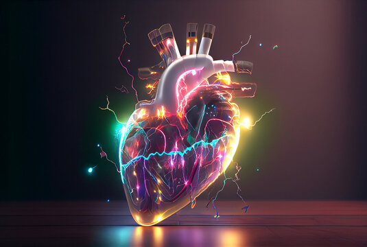 Human heart, digital technology in medicine,3D illustration on colorful background. Generative AI.