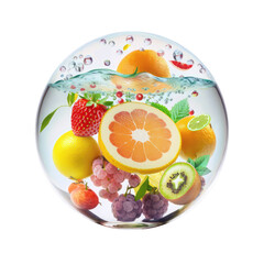 fruit in glass ball , isolated on transparent background cutout , generative ai