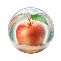 apple in glass ball , isolated on transparent background cutout , generative ai