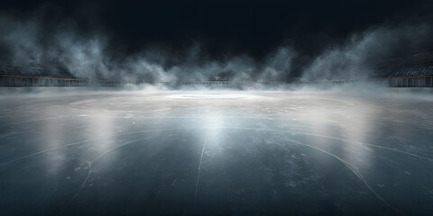 Ice Rink Stadium, Dark Fog Background. Sport Banner Illustration generativ ai 