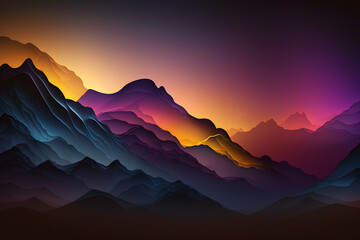 Fototapeta na wymiar Dark Colorful Mountain Background, Modern Design. Moderate Gradient Red Yellow Blue colors. Used as banner, presentation or wallpaper - Illustration generativ ai