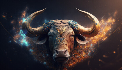 Taurus zodiac sign in fantasy style - obrazy, fototapety, plakaty