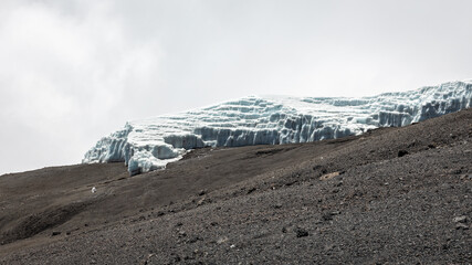 The Panoramic Climate Change Landscape with Melting Ice and Dry Soil