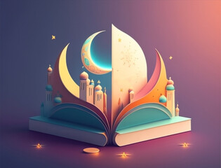 Ramadan illustration with beautiful book in the night with soft color
