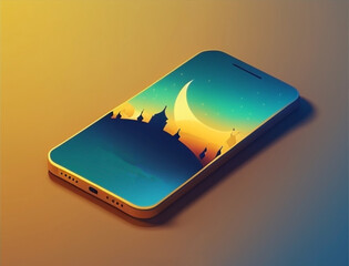 Ramadan illustration with beautiful smartphone template in soft color