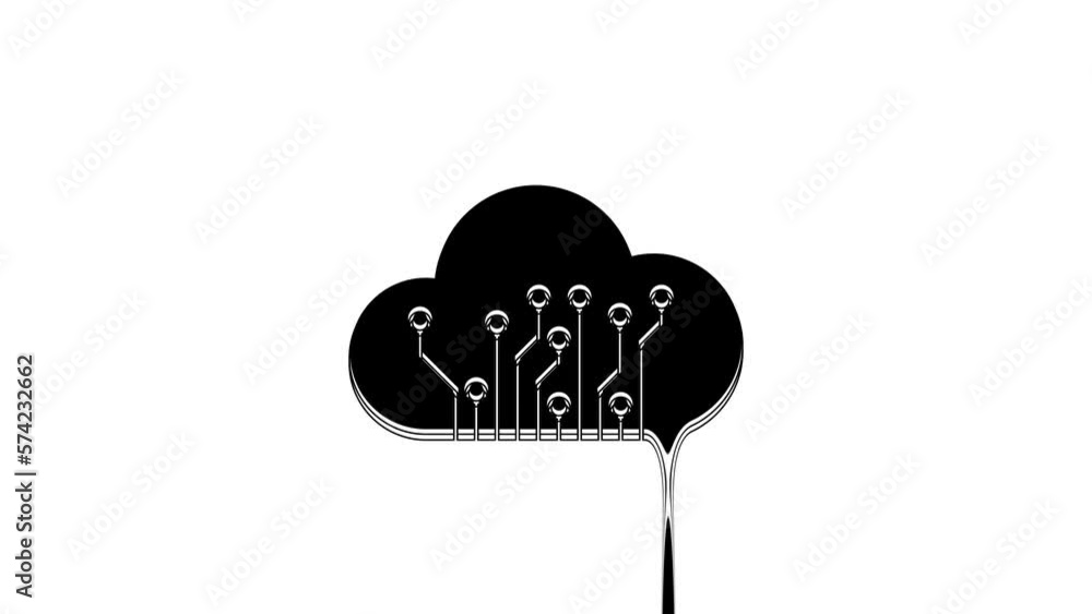 Poster Black Internet of things icon isolated on white background. Cloud computing design concept. Digital network connection. 4K Video motion graphic animation