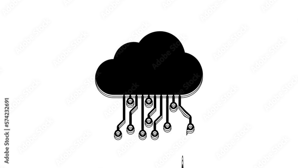 Poster Black Internet of things icon isolated on white background. Cloud computing design concept. Digital network connection. 4K Video motion graphic animation