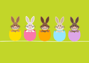 5 Osterhasen In Eierschalen Karte Grün