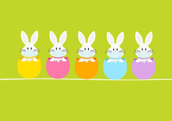 5 Weiße Osterhasen Maske In Eierschalen Karte Grün