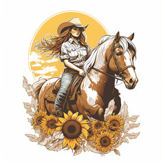 Fototapeta na wymiar Western Style Cowgirl with Sunflowers. Generative AI