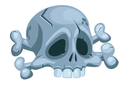 Cartoon human skull and crossbones. Roger symbol. Pirate scull icon.