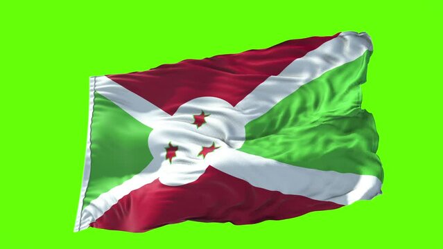 Burundi Waving Flag 3D Animation on Green Screen Background. Looping seamless animation. Motion Graphic