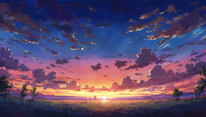 Anime sunrise scenery