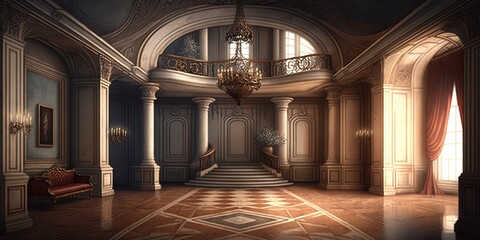 Obraz premium Empty big palace room, luxurious room with natural lights generative ai