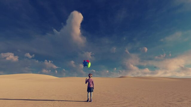 Little Girl and Desert Surreal Background Video