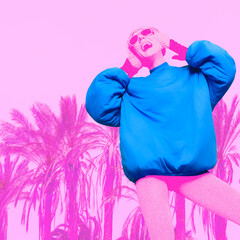 Fashion experimental effect collage. music party Lady and abstract  creative background