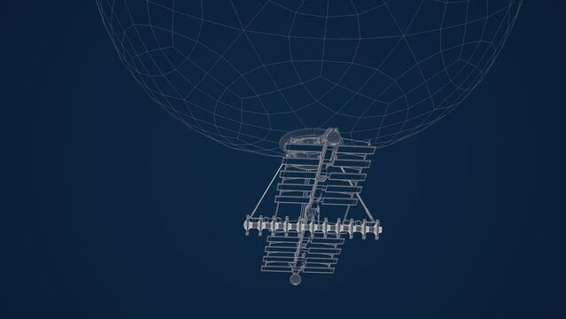 Weather, surveillance and spy balloon, wireframe 3d rendering.