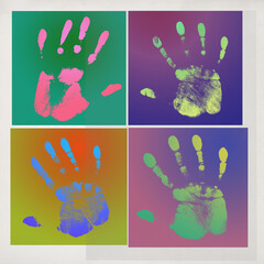 Multicolor hand prints creative collage