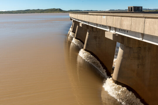 The largest dam in South Africa, the Gariep Dam, overflowing