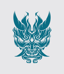 Demon samurai oni mask hannya mask japanesse skull style head tattoo illustration vector design t shirt print template
