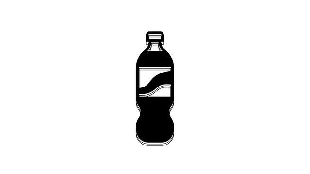 Black Bottle of water icon isolated on white background. Soda aqua drink sign. 4K Video motion graphic animation