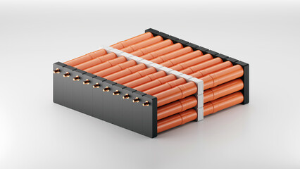 A set of cells for a high-voltage NiMH hybrid car battery. 3d render.