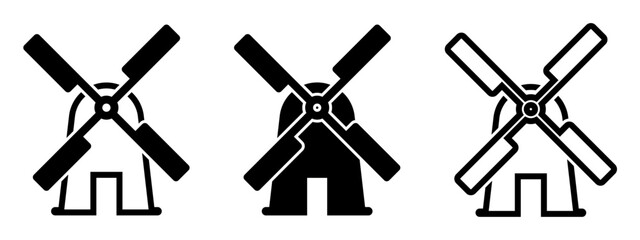 Illustration with black wind mill on white background. Clean energy. Green energy. © Yaroslav