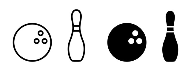 Modern illustration with black bowling. Vector icon set of bowling equipment.