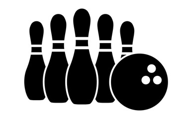 Modern illustration with black bowling. Vector icon set of bowling equipment.