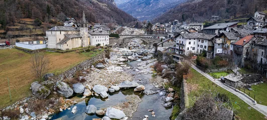Foto op Canvas most beautiful Alpine villages of northern Italy- Lillianes, medieval borgo in Valle d'Aosta region, aerial drone view. © Freesurf