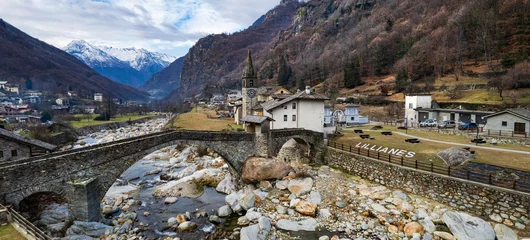 Foto op Canvas most beautiful Alpine villages of northern Italy- Lillianes, medieval borgo in Valle d'Aosta region, aerial drone view. © Freesurf