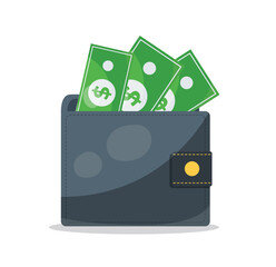wallet full of bills and coins vector illustration