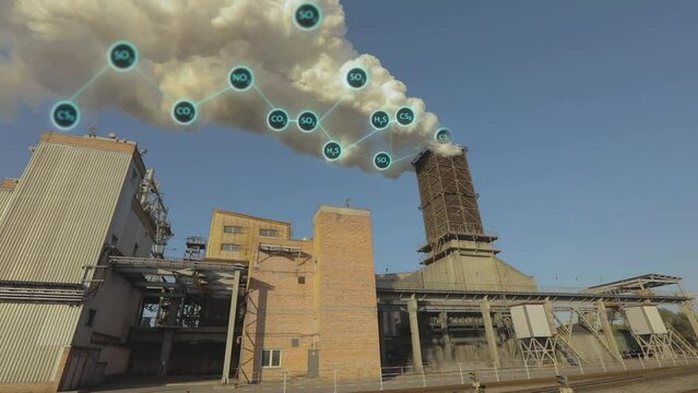 Smoke from the chimney of a large factory. Visualization of environmental pollution. The concept of harmful emissions from the factory chimney