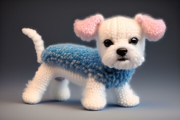Amigurumi, crochet art illustration of a cute and funny dog. Made from multicolored wool. generative AI.