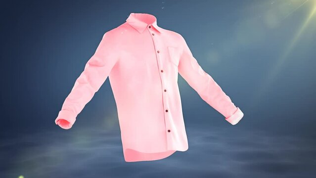 Stain remove from colth animation 4k render. 3d animation of cloth washing and whitening process. Gradient blue water bubbles fly around the t shirt and clean the fibers.