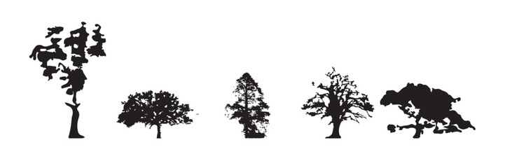 Set of trees silhouette isolated on white background.