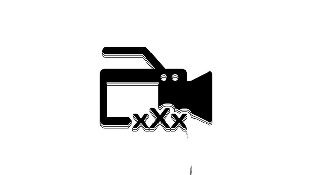 Black Video camera with inscription Sex icon isolated on white background. Age restriction symbol. 18 plus content sign. Adult channel. 4K Video motion graphic animation