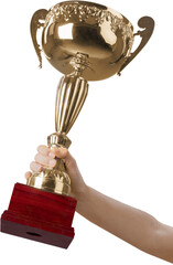 Hand Holding a Golden Trophy